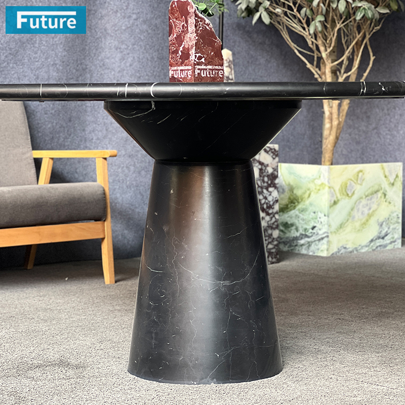 Round Top Black Marqulina Marble Dining Table For Home Decor Dining Furniture Dining Hall Restaurant Hotel Diningroom