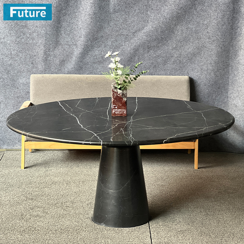 Round Top Black Marqulina Marble Dining Table For Home Decor Dining Furniture Dining Hall Restaurant Hotel Diningroom