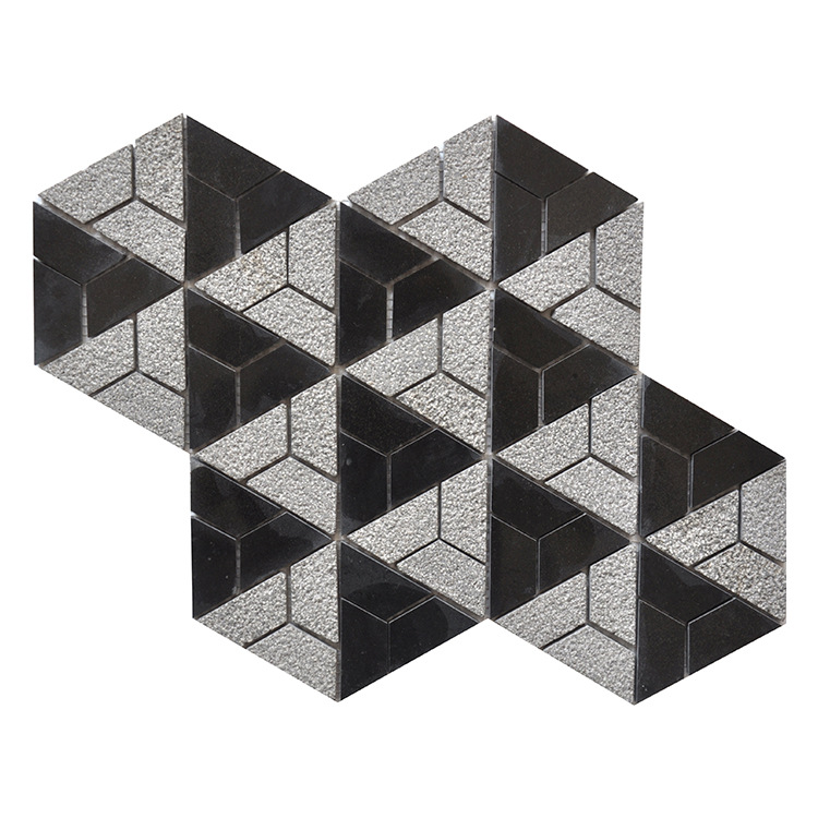 Modern Luxury Nature Black Marble Water Jet Floral Pattern Indoor Wall Floor Decorative Mosaic Tiles Mesh Back for Hotels Palaces