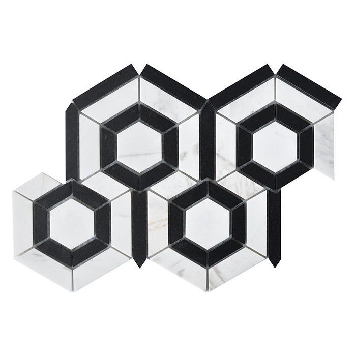 Luxury Customzie Shape Natural White and Black Marble Color Mosaic Tiles for Home Hotel Decoration Villa Staircase Wall Panel Floor Tiles Swimming Pool Tiles