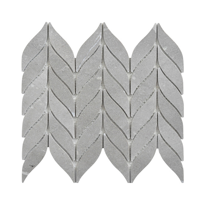 Custom Design Interior Wall Decorative Cladding White Jade Waterjet Marble Mosaic Steel Mix Marble Mosaic Tile