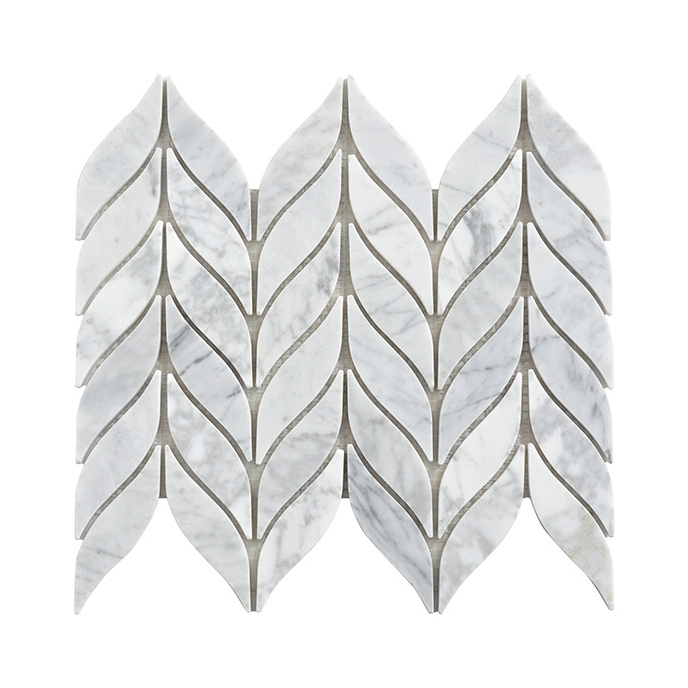 Custom Design Interior Wall Decorative Cladding White Jade Waterjet Marble Mosaic Steel Mix Marble Mosaic Tile