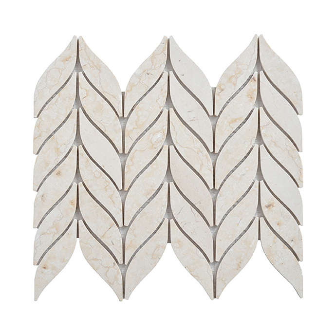 Custom Design Interior Wall Decorative Cladding White Jade Waterjet Marble Mosaic Steel Mix Marble Mosaic Tile