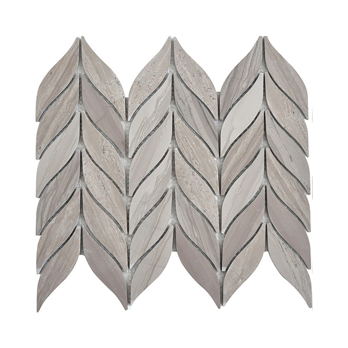 Custom Design Interior Wall Decorative Cladding White Jade Waterjet Marble Mosaic Steel Mix Marble Mosaic Tile