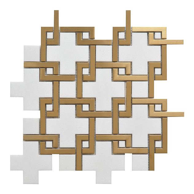Luxury Royal Style Customzie Size Shape Golden Black White Color Mosaic Tiles for Home Decoration Villa Staircase Wall Panel Floor Tiles Swimming Pool Tiles
