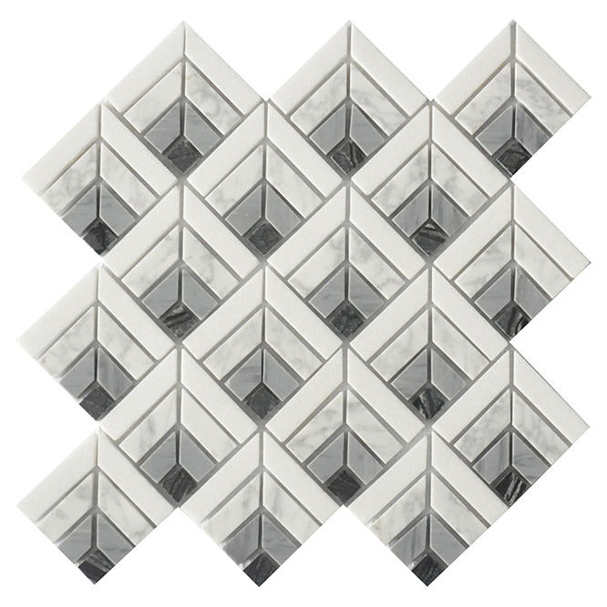 Luxury Waterjet White Carrara Marble Fan Shaped Fish Scale Mosaic Tile for Bathroom Floor Tiles Swimming Pool Tiles Home Decoration