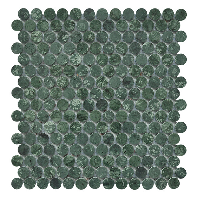 Luxur Natural Black Green White Brown Marble 34 Inch Penny Round Mosaic Tile Honed for Bathroom Tiles Floor Tiles Wall Panel Swimming Pool Tiles Home Decoration