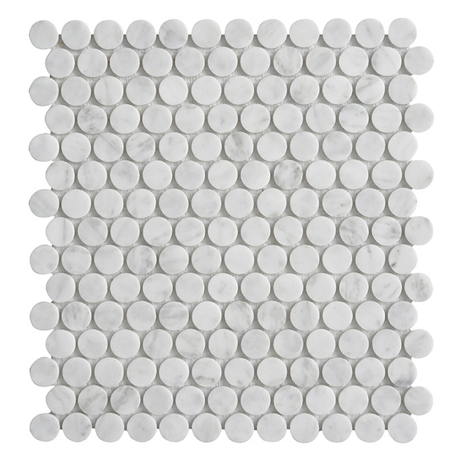 Luxur Natural Black Green White Brown Marble 34 Inch Penny Round Mosaic Tile Honed for Bathroom Tiles Floor Tiles Wall Panel Swimming Pool Tiles Home Decoration