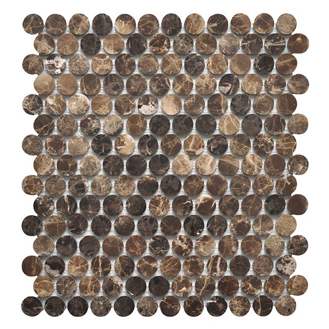 Luxur Natural Black Green White Brown Marble 34 Inch Penny Round Mosaic Tile Honed for Bathroom Tiles Floor Tiles Wall Panel Swimming Pool Tiles Home Decoration