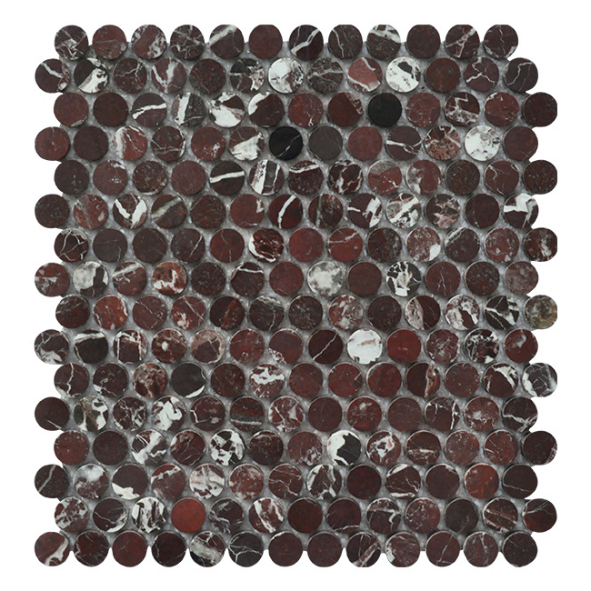 Luxur Natural Black Green White Brown Marble 34 Inch Penny Round Mosaic Tile Honed for Bathroom Tiles Floor Tiles Wall Panel Swimming Pool Tiles Home Decoration