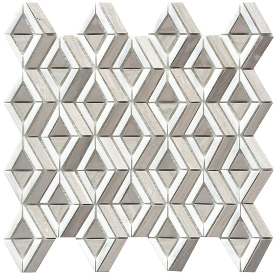 Wholesale Modern 3D Irregular Cube Glass Mosaic Pure White Marble Bathroom Wall Waterjet for Hotels Room Decor