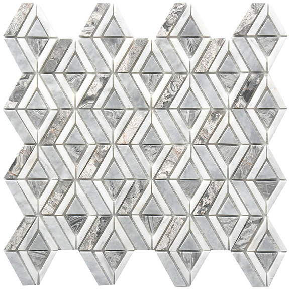 Wholesale Modern 3D Irregular Cube Glass Mosaic Pure White Marble Bathroom Wall Waterjet for Hotels Room Decor