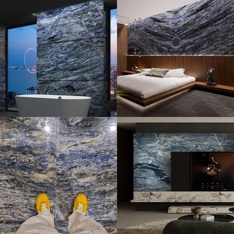 Luxury Royal Milky Way Blue Marble Slab for Exterior Interior Wall Decoration Floor Tiles Villa Mansion Projects Luxury Home Furniture Kitchen Countertop Bathroom Vanity