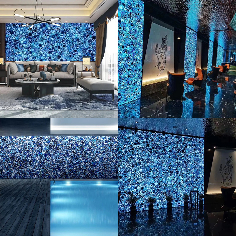 Natural Blue Agate Stone Marble Slab Large Size High Quality Polished for Kitchen Countertop Wall Panel Decor Table Top Luxury Design