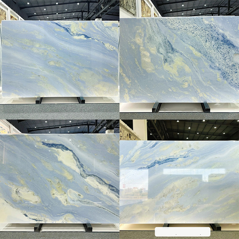 Crystal Blue Marble Slabs Translucent Blue Sky Marble Tiles Backlit Light Wall Background Decoration