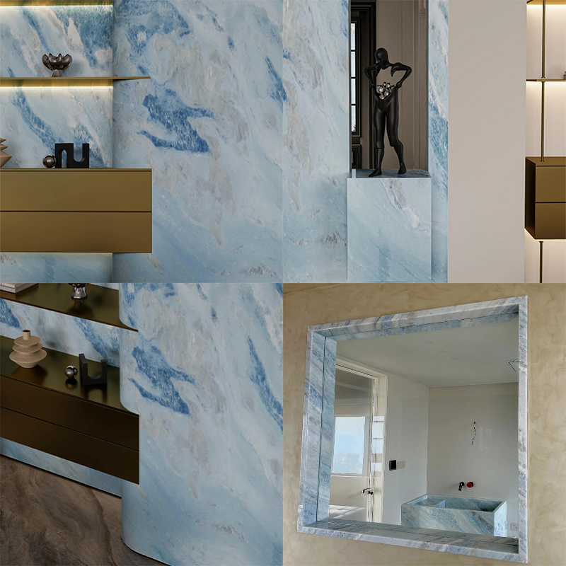 Crystal Blue Marble Slabs Translucent Blue Sky Marble Tiles Backlit Light Wall Background Decoration