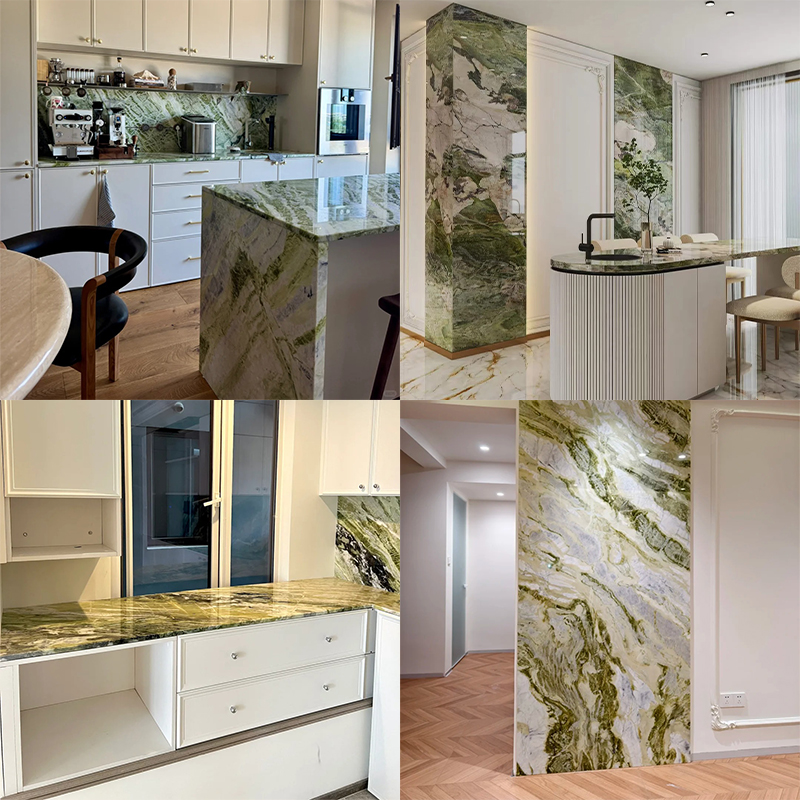 100% Natural Luxury Customiz Size Jade Irish Green Marble Slab for Kitchen Countertop Wall Panel Decor Staircase Luxury Furniture