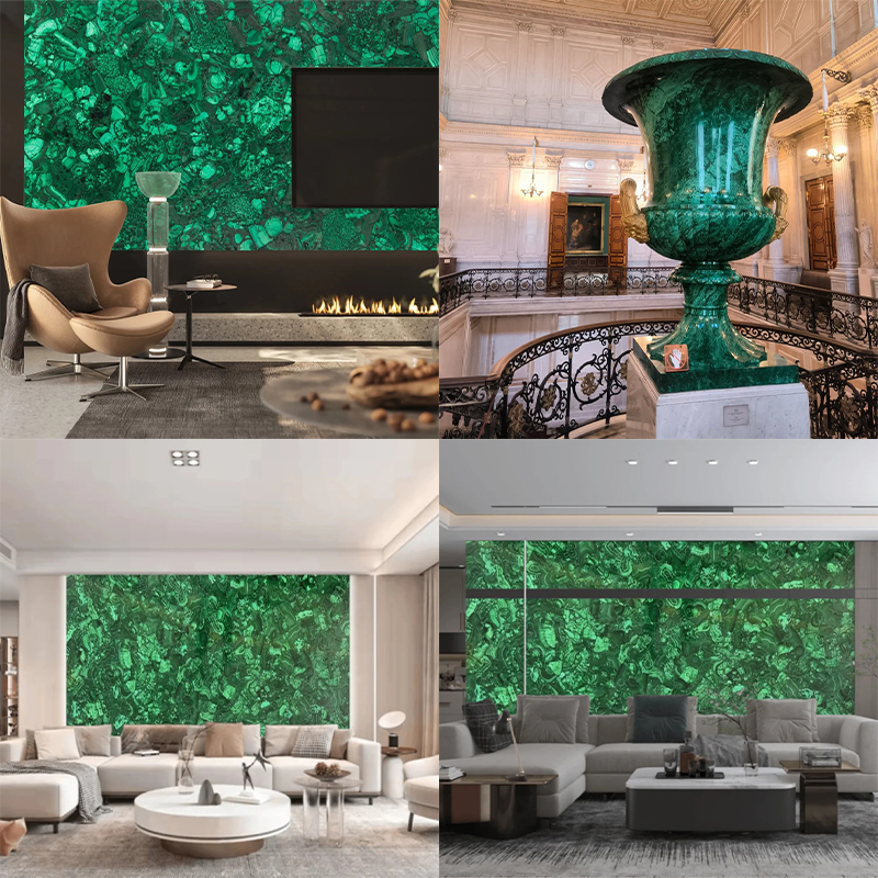 Luxury Malachite Green Marble Slab for Kitchen Countertop Wall Panel Decor Staircase Luxury Furniture Backlit Background Wall Table Top
