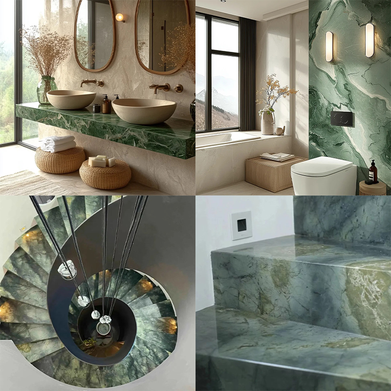 Natural Stone Luxury Customiz Size Dark Green Marble Slab for Villa Apartment Mansions Decoration Project