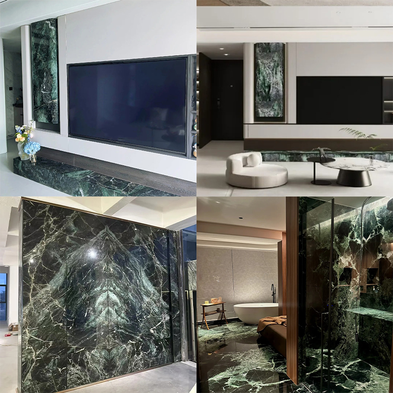 Natural Stone Verde Green Marble Slab for Kitchen Countertop Wall Panel Decor Staircase Luxury Furniture Mansions Decoration Project