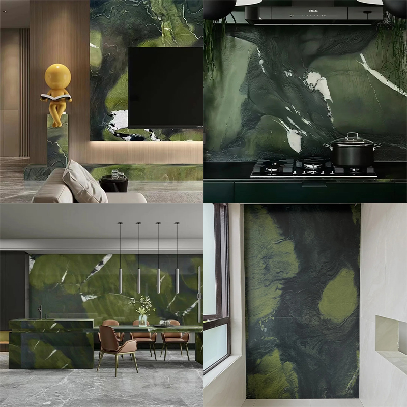 Luxury Stone Avocatus Green Marble Slab for Kitchen Countertop Wall Panel Decor Villa Staircase Mansions Luxury Furniture