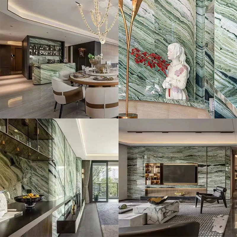 100% Natural Stone Luxury Customiz Size Cloud Jade Green Marble Slab for Kitchen Countertop Wall Panel Decor Staircase Luxury Furniture