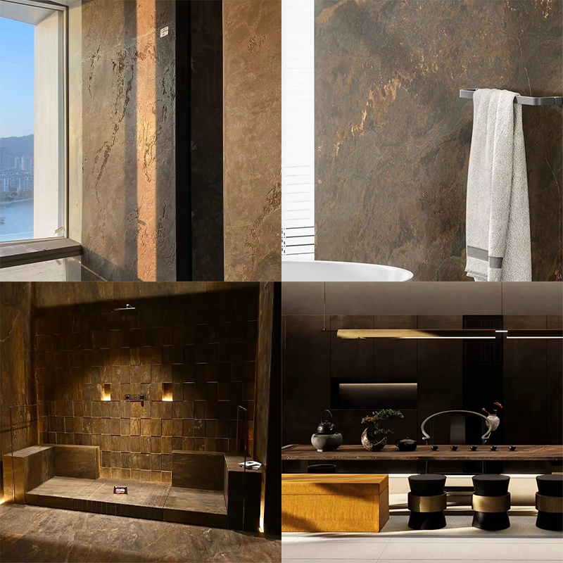 Natural Stone Brown Marble Slab with Gold Veins for Kitchen Countertop Wall Panel Kitchen Countertop Floor Tiles