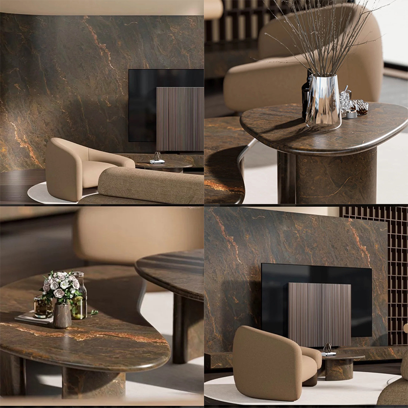 Natural Stone Brown Marble Slab with Gold Veins for Kitchen Countertop Wall Panel Kitchen Countertop Floor Tiles