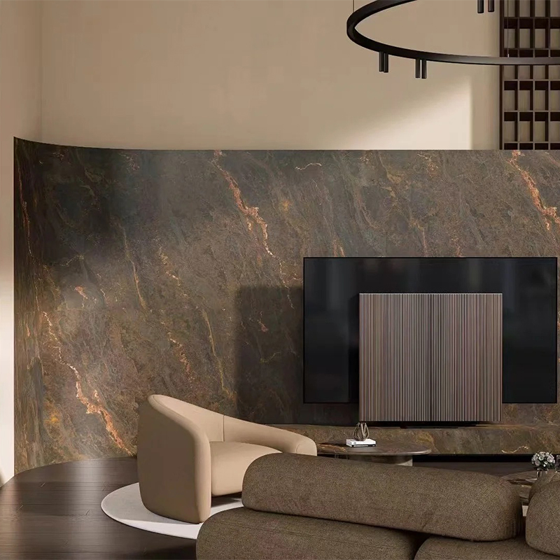 Natural Stone Brown Marble Slab with Gold Veins for Kitchen Countertop Wall Panel Kitchen Countertop Floor Tiles
