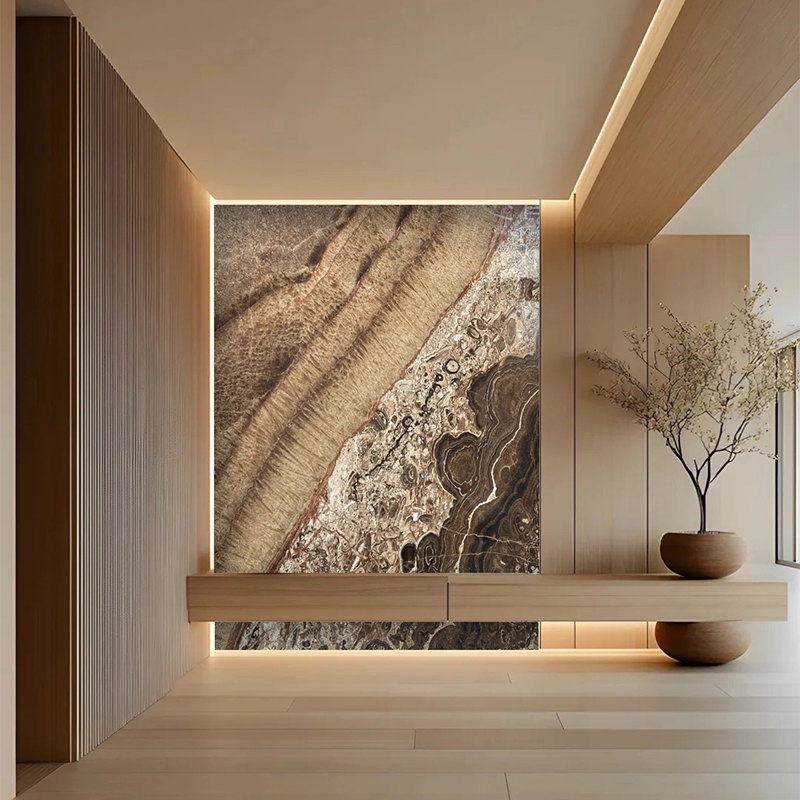 Polished Glazed Natural Stone Brwon Marble Slab for Kitchen Countertop Floor Tiles Wall Panel Livingroom Background