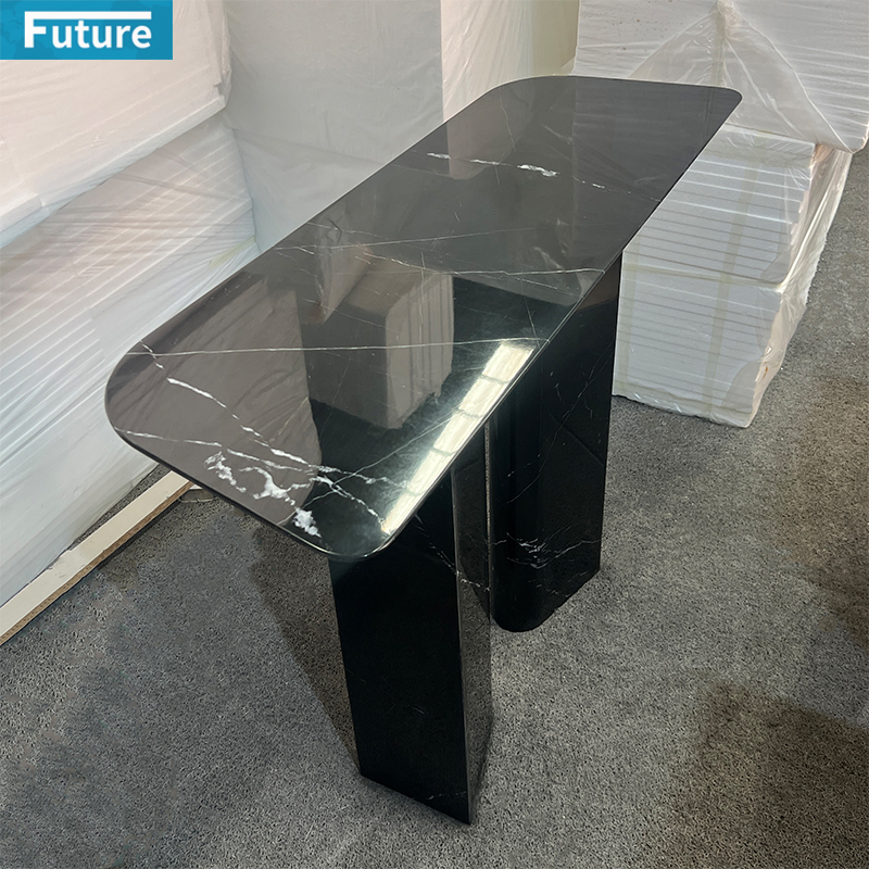 Luxury Modern Style Modern Design Nero Black Marqulina Marble Console Table with Two Legsfor Entry Hall Hotel Decor Home Entrance Villa Decoration Porjects