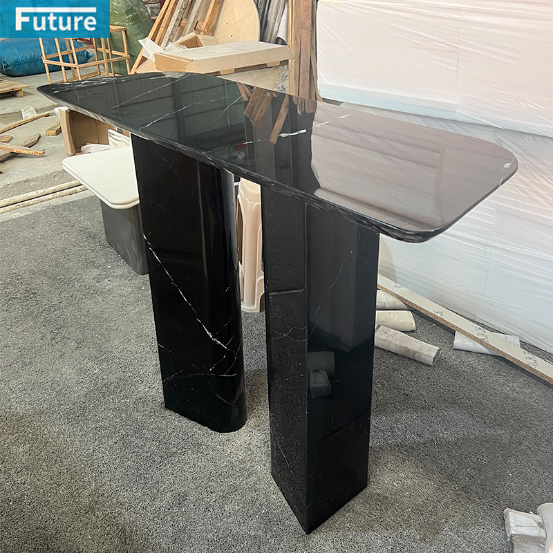 Luxury Modern Style Modern Design Nero Black Marqulina Marble Console Table with Two Legsfor Entry Hall Hotel Decor Home Entrance Villa Decoration Porjects