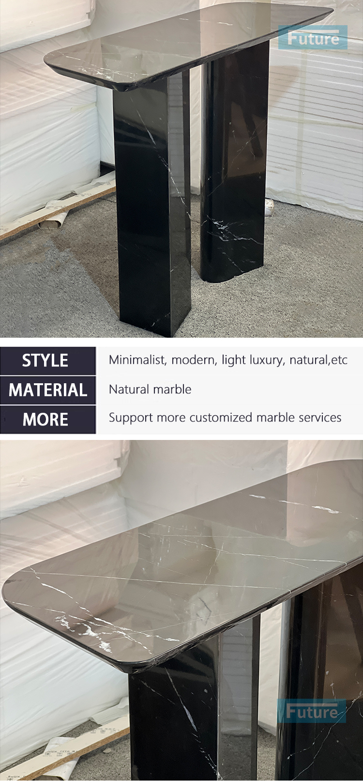 Nero Black Marqulina Marble Console Table