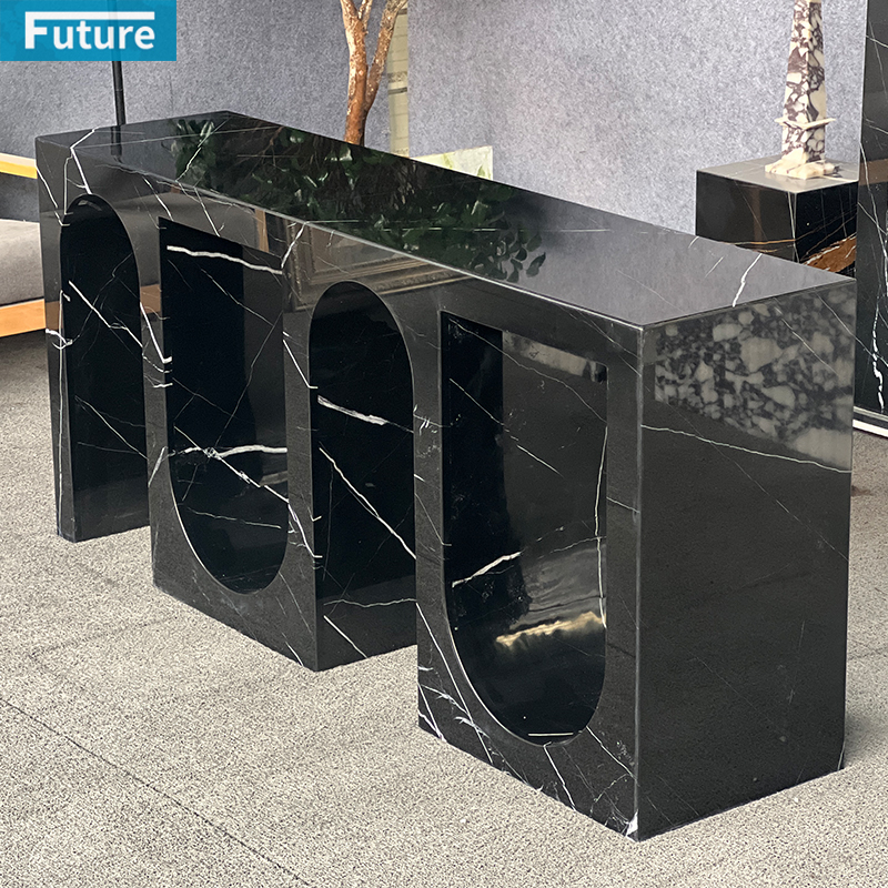 Modern Shape Design Large Size Nero Black Marqulina Marble Console Table with Two Legsfor Entry Hall Hotel Decor Home Entrance Villa Decoration Porjects
