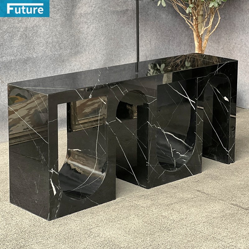 Modern Shape Design Large Size Nero Black Marqulina Marble Console Table with Two Legsfor Entry Hall Hotel Decor Home Entrance Villa Decoration Porjects