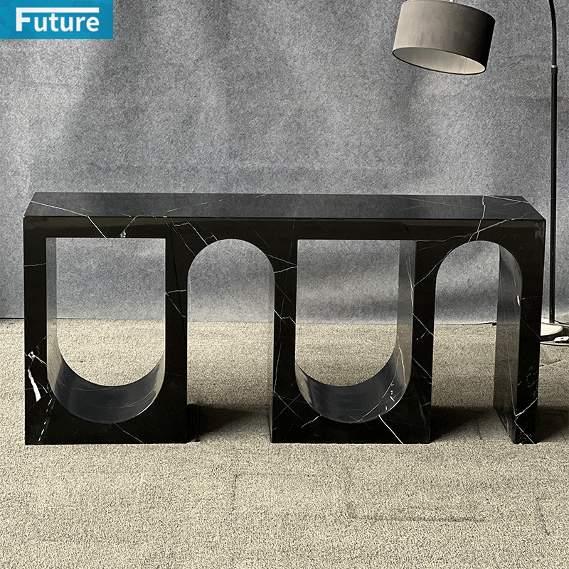 Modern Shape Design Large Size Nero Black Marqulina Marble Console Table with Two Legsfor Entry Hall Hotel Decor Home Entrance Villa Decoration Porjects