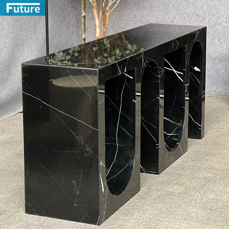 Modern Shape Design Large Size Nero Black Marqulina Marble Console Table with Two Legsfor Entry Hall Hotel Decor Home Entrance Villa Decoration Porjects
