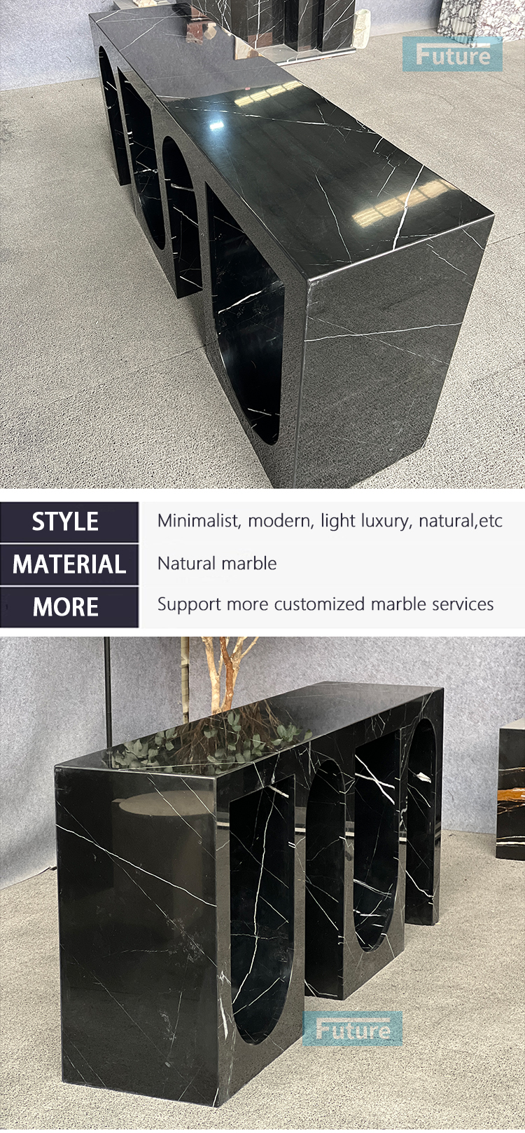 Nero Black Marqulina Marble Console Table