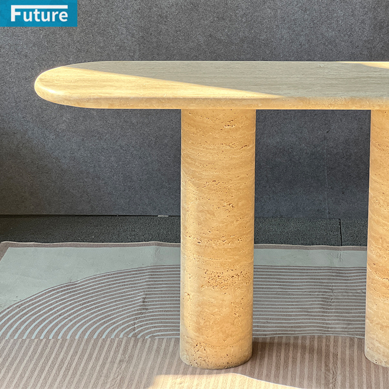 Modern Shape Design Large Size Natural Beige Travertine Console Table with Roman Column Leg Entry Hall Hotel Decor Home Entrance Villa Decoration Porjects