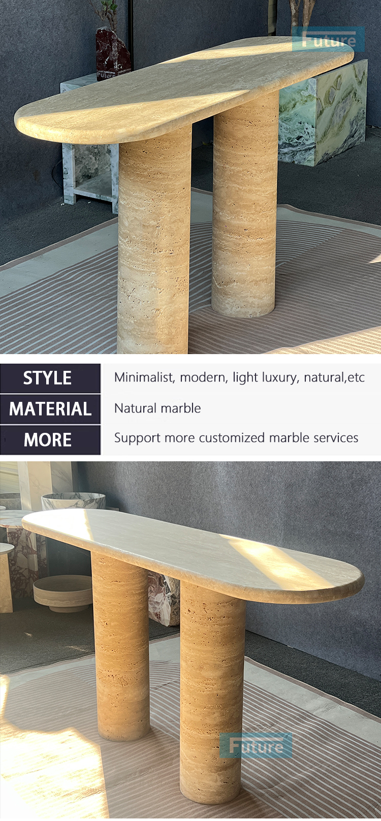 Beige Travertine Console Table