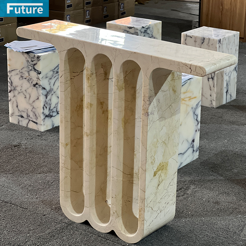 Modern Shape Design Large Size Natural Sofitel Gold Marble Console Table for Entry Hall Hotel Decor Home Entrance Villa Decoration Porjects