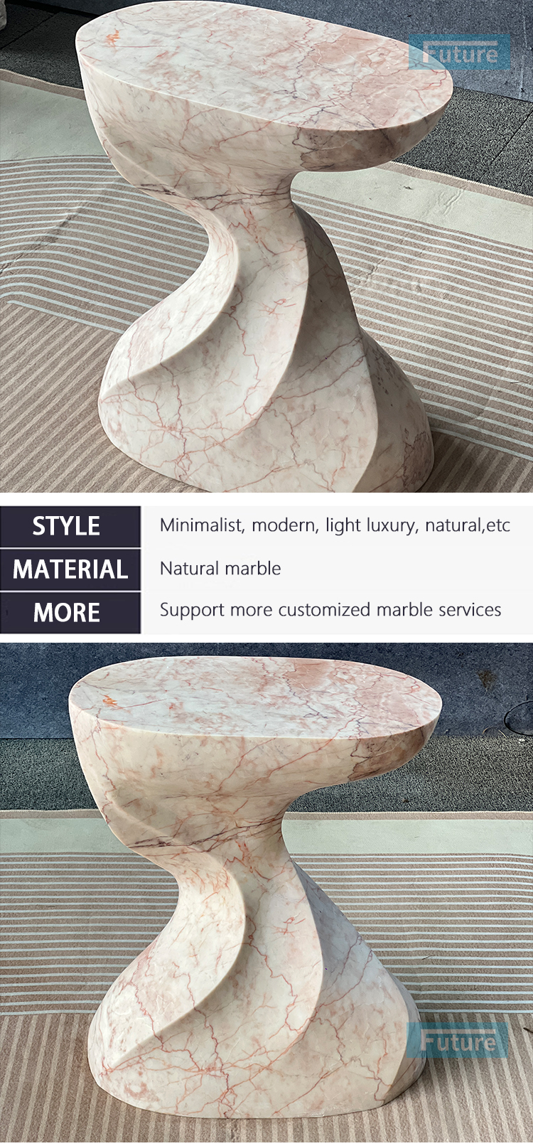 Cream Rose Marble Side Table