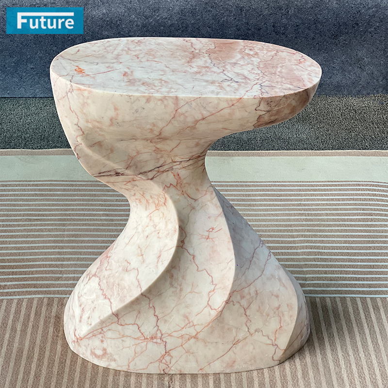 Modern Design Shape Cream Rose Marble Side Table with Low Plinth for Livingroom Diningroom Coffee Shop Luxury Furniture