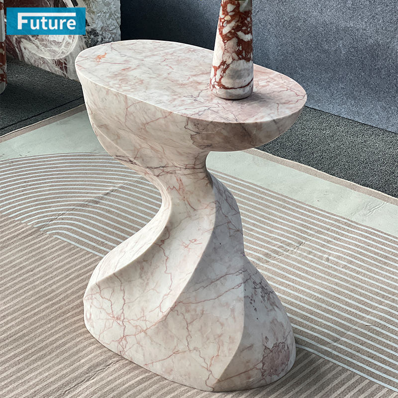 Modern Design Shape Cream Rose Marble Side Table with Low Plinth for Livingroom Diningroom Coffee Shop Luxury Furniture