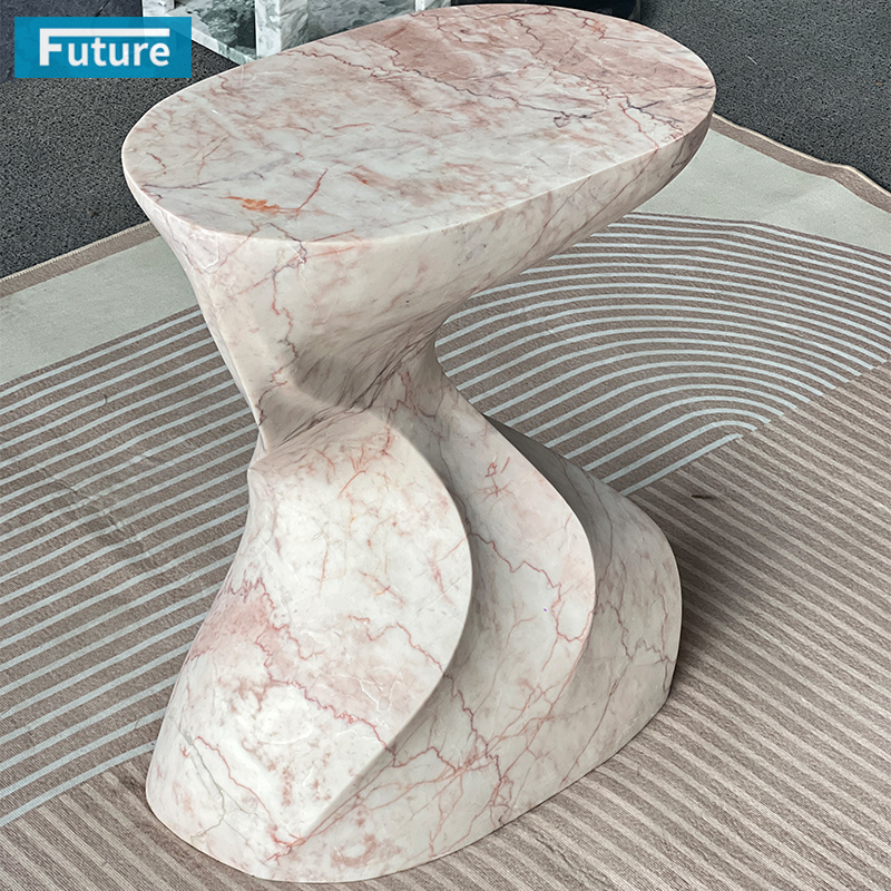 Modern Design Shape Cream Rose Marble Side Table with Low Plinth for Livingroom Diningroom Coffee Shop Luxury Furniture