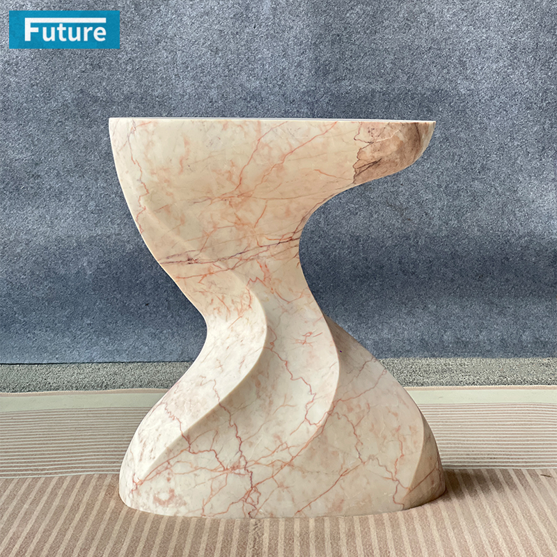 Modern Design Shape Cream Rose Marble Side Table with Low Plinth for Livingroom Diningroom Coffee Shop Luxury Furniture