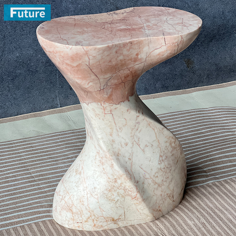 Modern Design Shape Small Size Cream Rose Marble Side Table with Low Plinth for Livingroom Diningroom Coffee Shop Luxury Furniture