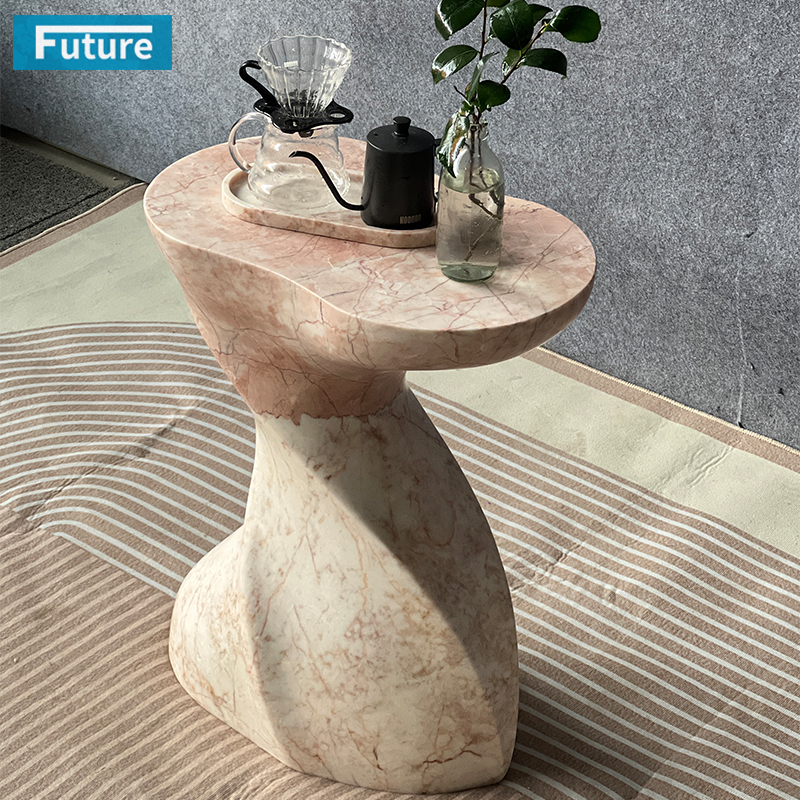 Modern Design Shape Small Size Cream Rose Marble Side Table with Low Plinth for Livingroom Diningroom Coffee Shop Luxury Furniture