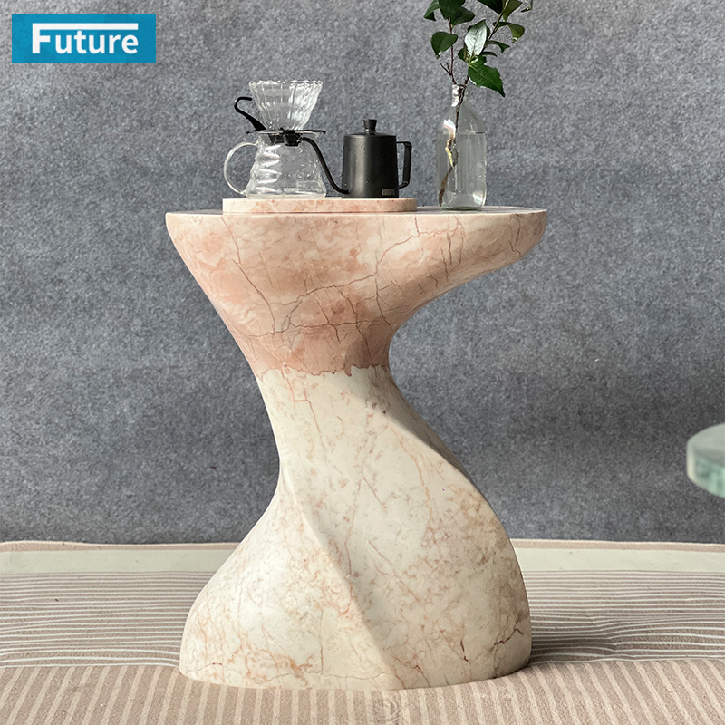 Modern Design Shape Small Size Cream Rose Marble Side Table with Low Plinth for Livingroom Diningroom Coffee Shop Luxury Furniture