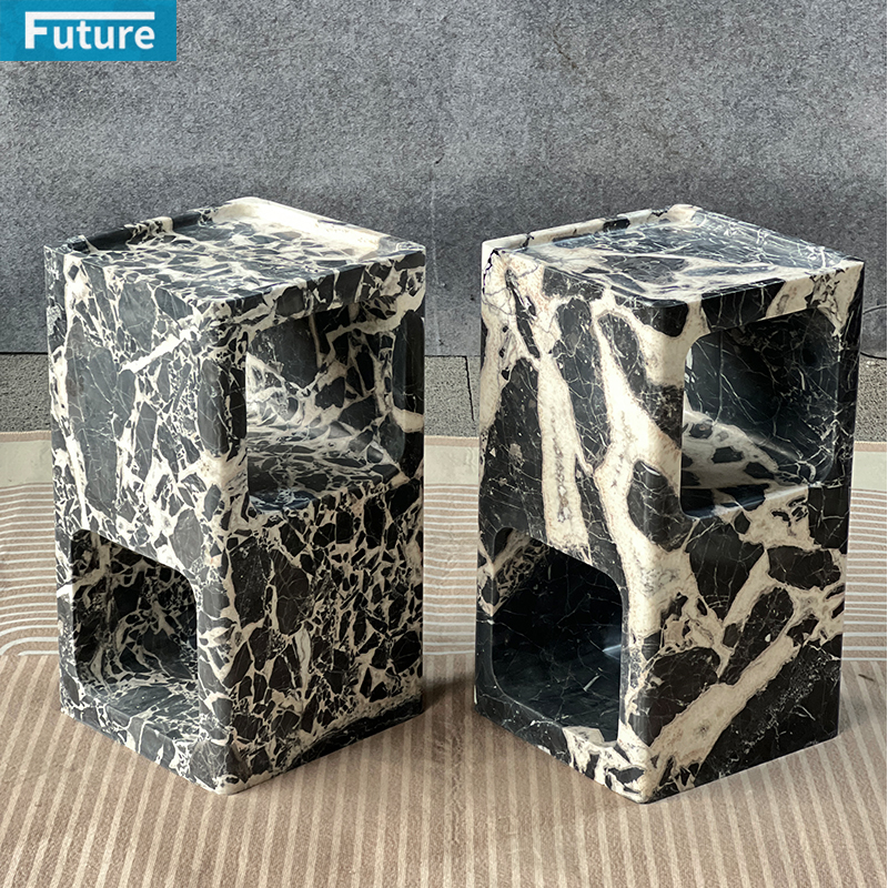 Calacatta Black Marble Side Cuboid Table for Livingroom Diningroom Coffee Shop Luxury Furniture